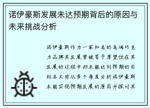 诺伊豪斯发展未达预期背后的原因与未来挑战分析